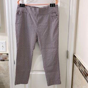 Geometric patterned Jules & Leopold dress pants. White w. orange/grey/black. XL